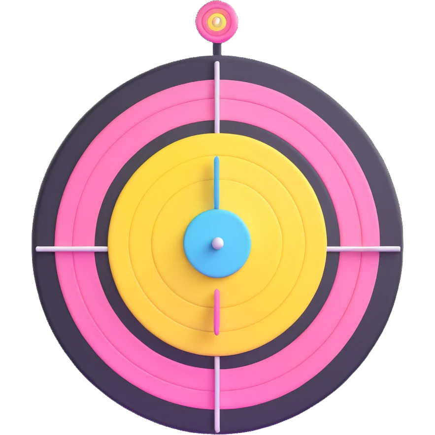 A 3D bullseye target with spring pastel colors of yellow, pink, mint green, and light blue emoji