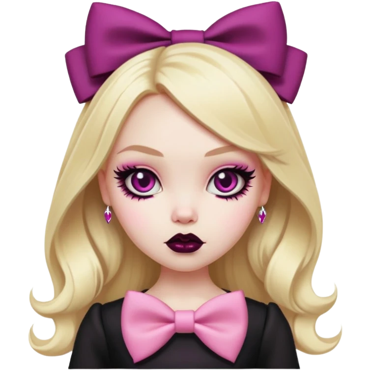 pretty bratz baddie, pale skin, blonde hair, pink bow, gothic style emoji