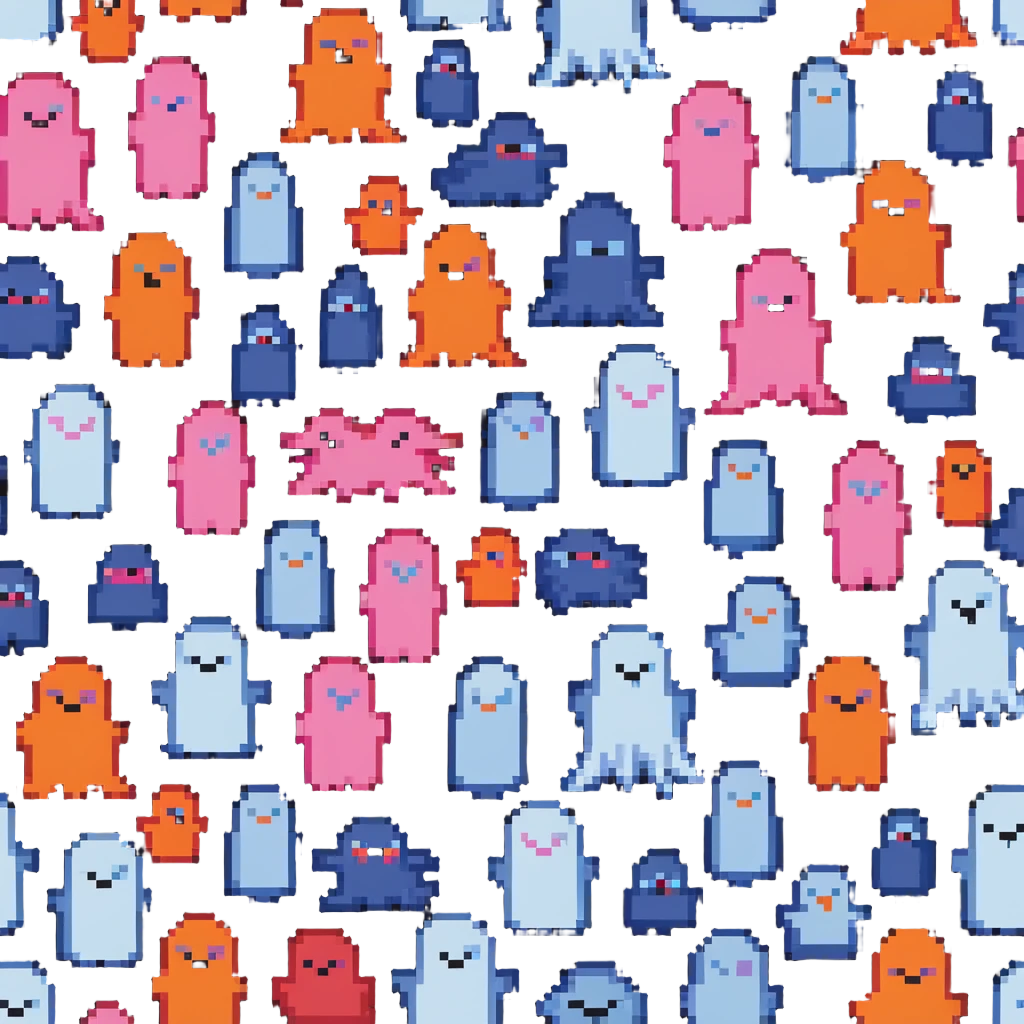The four classic Pacman ghosts (red, pink, blue, and orange) lined up together emoji