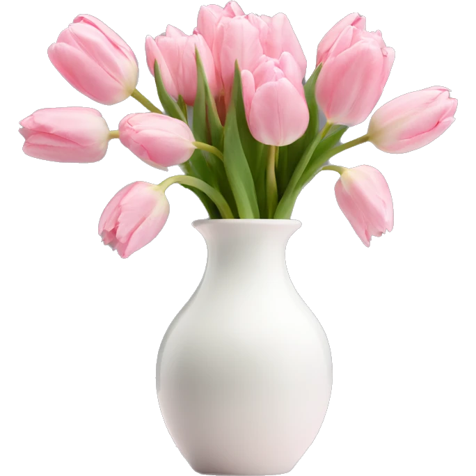 Light pink tulips in white vase in bow  emoji