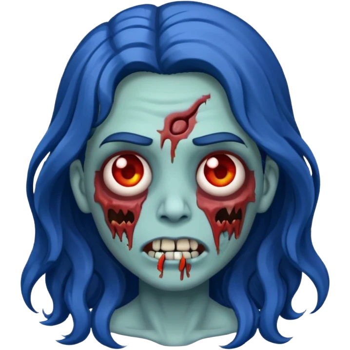 Make a zombie emoji with wavy hair dark blue,long hair emoji