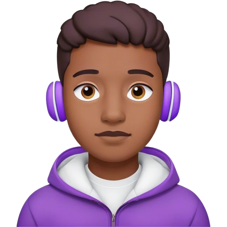 A boy with a purple Airpods Max emoji