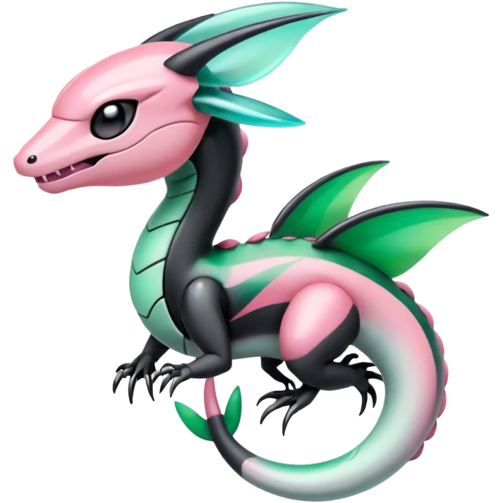 Pink-black-white-gradients Meloetta-Rayquaza-Gorebyss-Salandit-Pokémon-Fakémon-creature-fusion-hybrid emoji