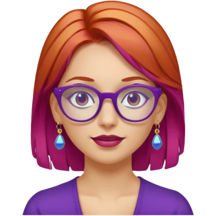 fai una signora con i capelli sia biondi che rossi con gli occhiali viola pieni di orecchini emoji