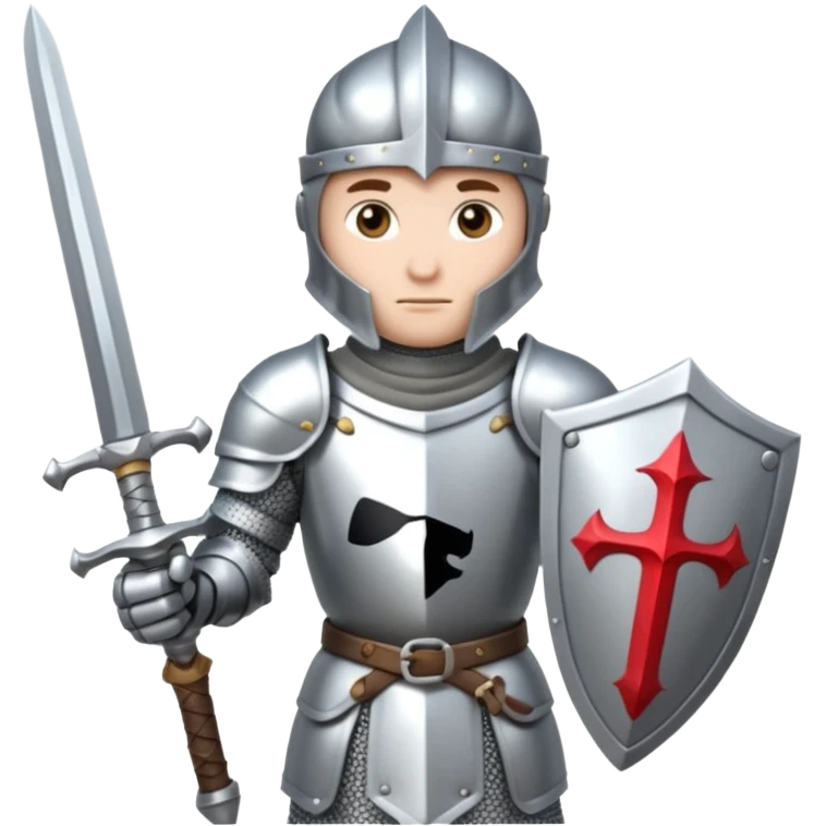 рыцарь в серебряных ярких доспехах, в руках меч emoji