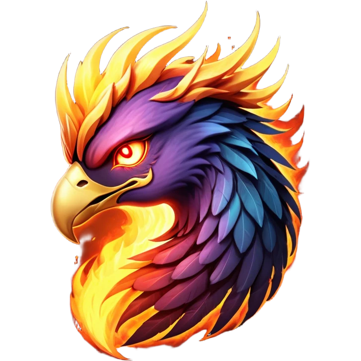 Cinematic Battle-Hardened Mystical Fire Phoenix Portrait Emoji, head bowed slightly in a moment of raw resilience, revealing a form etched with the wear of relentless conflict. Ragged, scorched plumage and half-closed, determined eyes speak to battles fought and won. Rendered with authentic detail and dramatic natural light that accentuates every scar and burn, high shine, this portrayal blends vulnerability with hardened strength, outlined in a soft glow that captures the essence of a phoenix tempered by the fires of combat. emoji