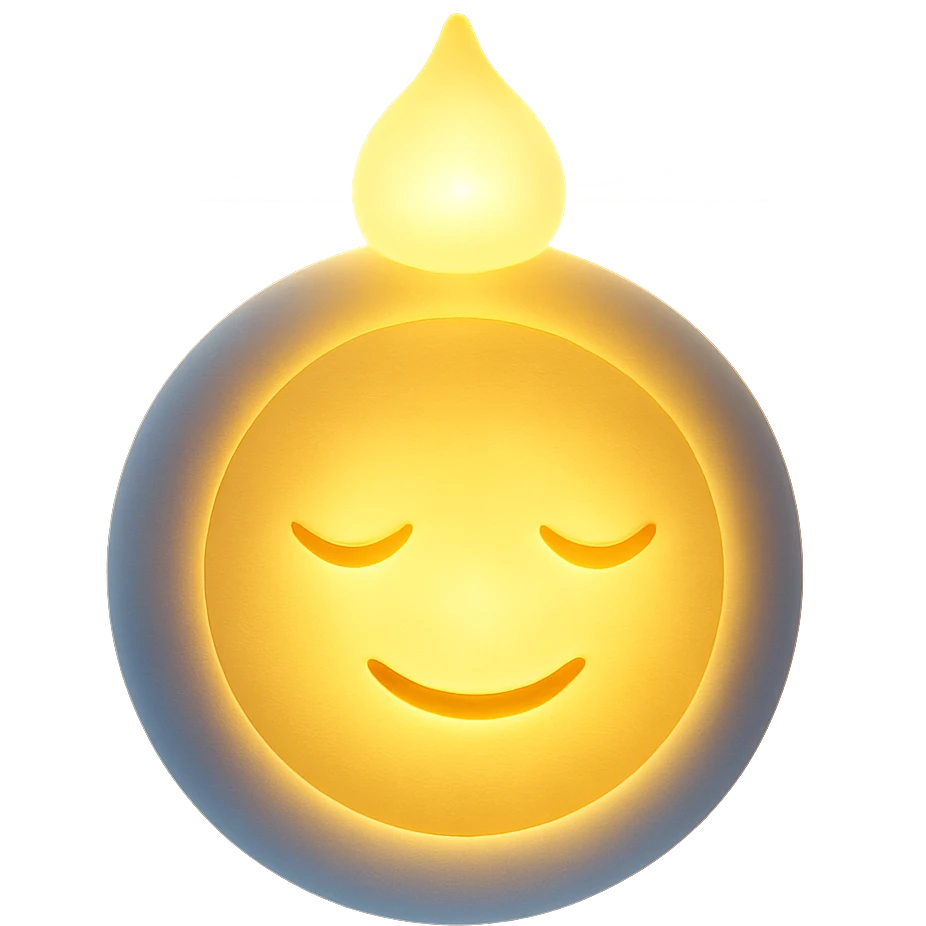 Make the ball glow with a radiant, angelic light effect, ethereal and divine with a warm, gentle smile. Remove any background. Keep the 3D emoji style. emoji