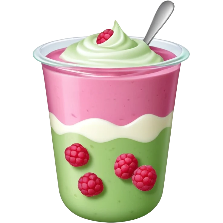 Fruits like yogurt, raspberries, probiotik, in 3d view, aesthetic! Show the green or pink colour emoji