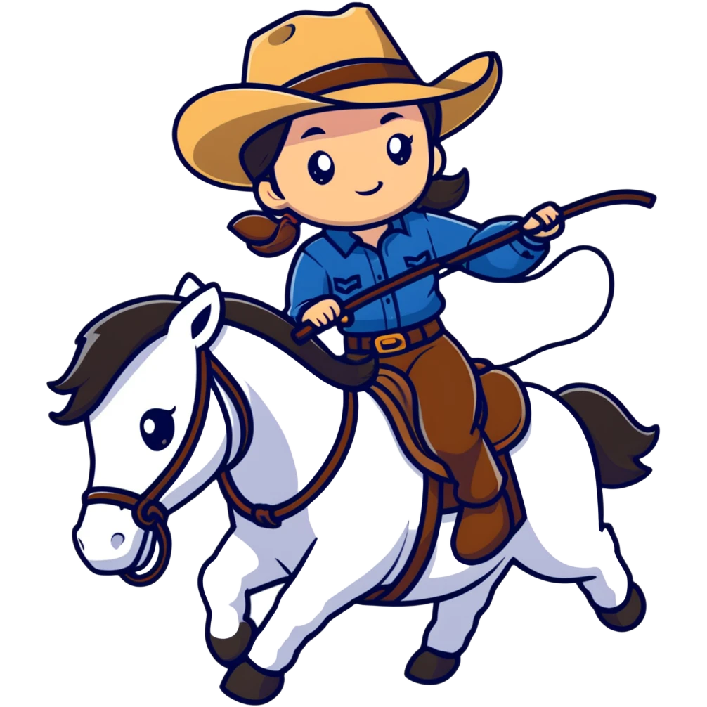 girl wearing cowboy hat riding a horse holding a whip emoji