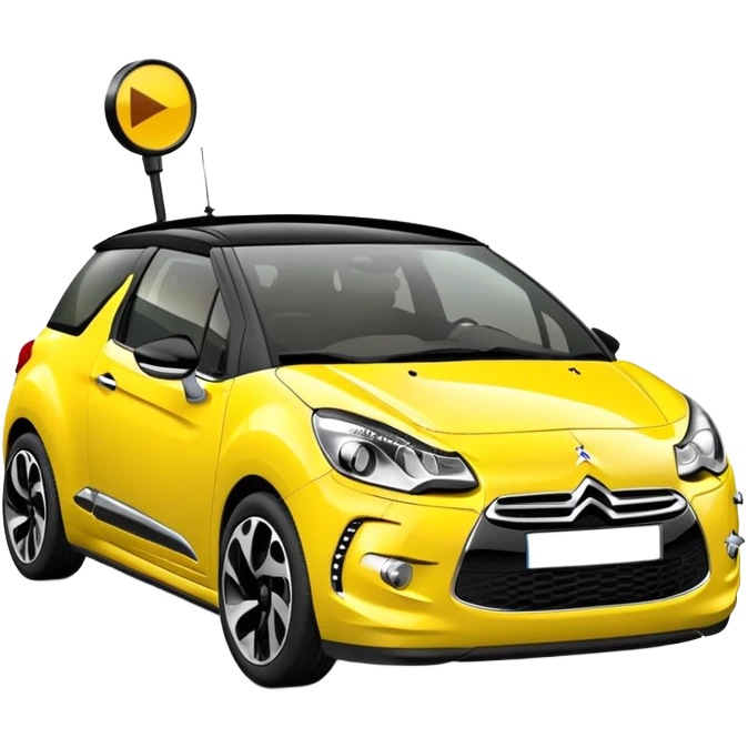 Yellow car Citroen DS3 with black roof like from car catalog  front left side mirror of the car is gray with gloss emoji