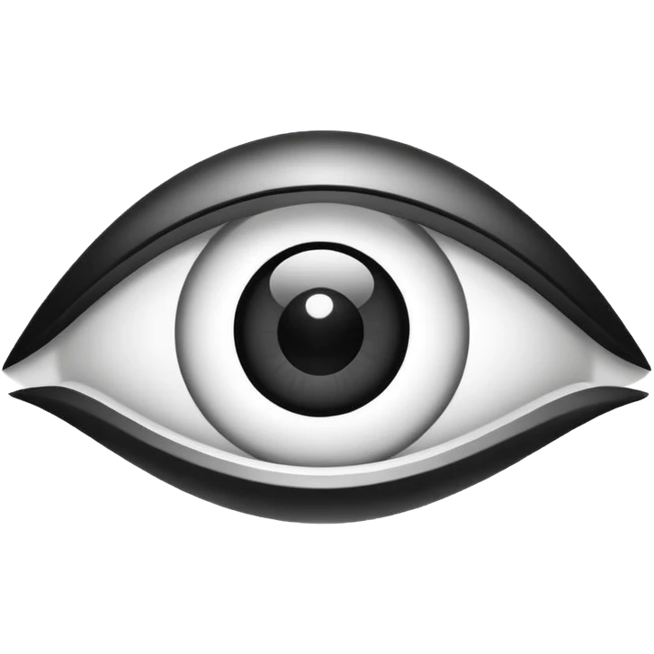 Minimalistic futuristic eye emoji, metallic black and white, reflective iris, smooth circular shape, flat vector, high contrast, centered, clean UI icon emoji