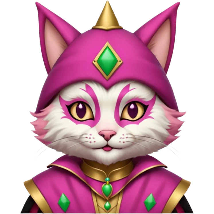 court jester cat medieval, single poker card joker, pink, face only emoji