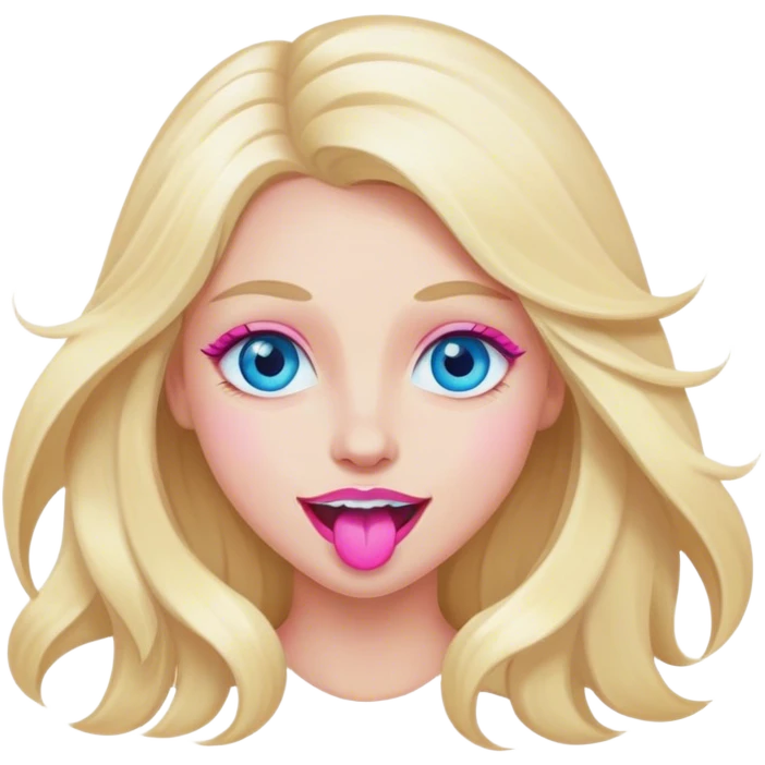 Cinematic realistic blonde with long hair, blue eyes and pink lips, rejoices emoji
