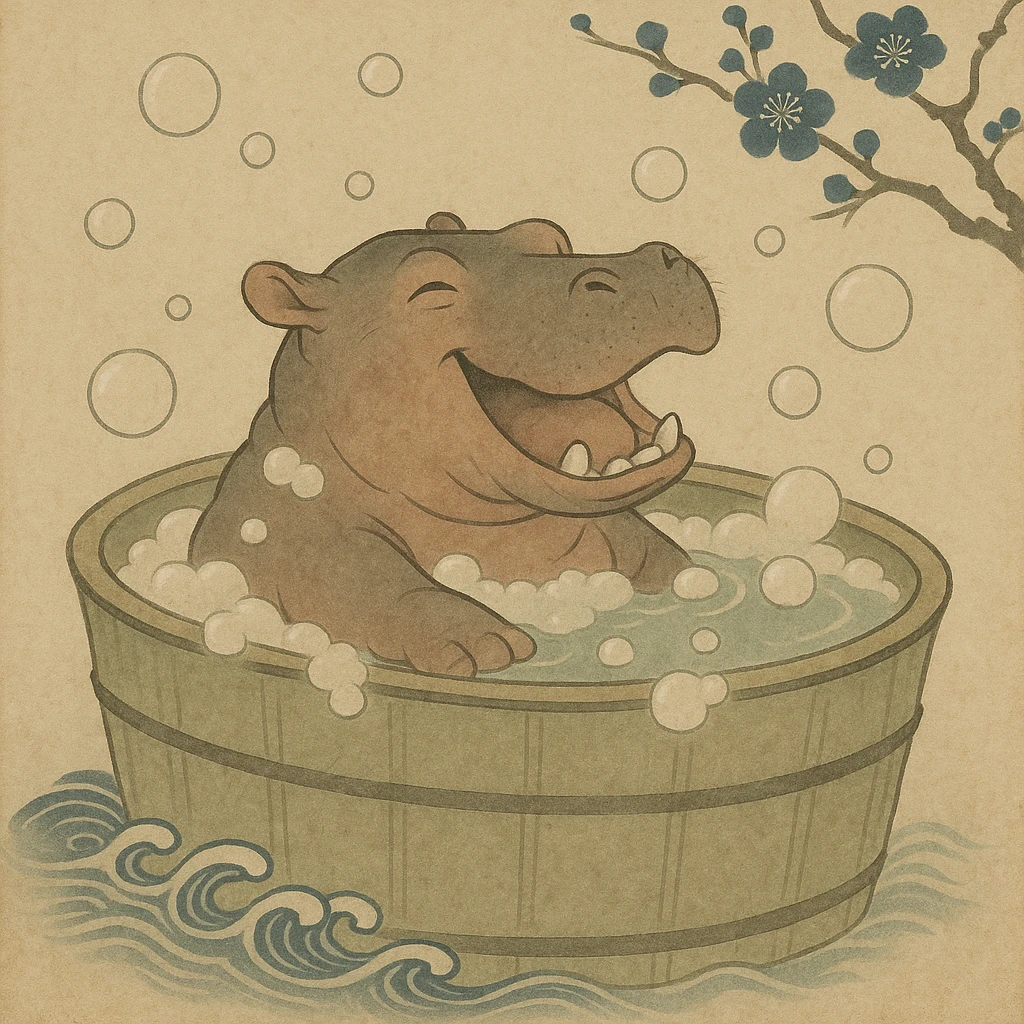 happy hippo with bubbles in bathtub emoji