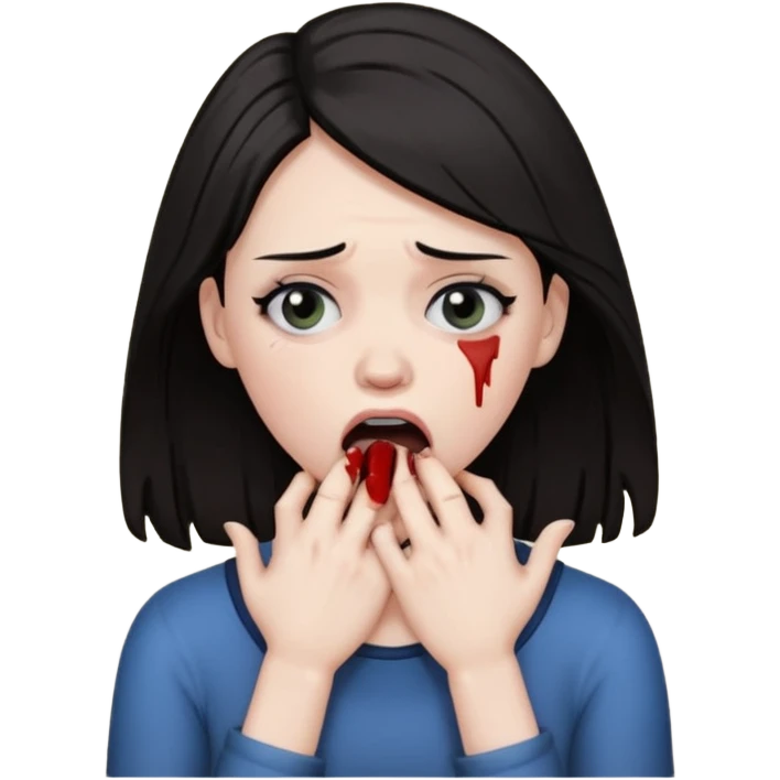 Woman choking herself with dramatic face emoji