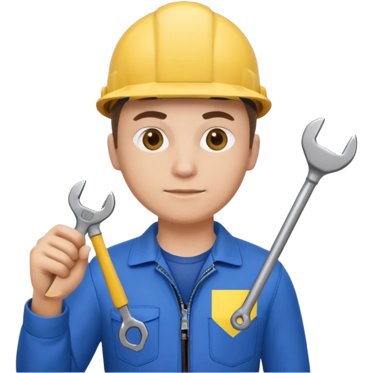ultra realistic engineer with small ukraine flag and with wrench emoji