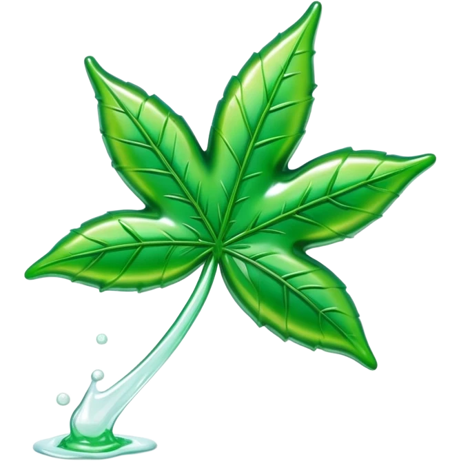 glossy green gusher gummy in the shape of a weed leaf with a bite taken out and liquid center visible emoji