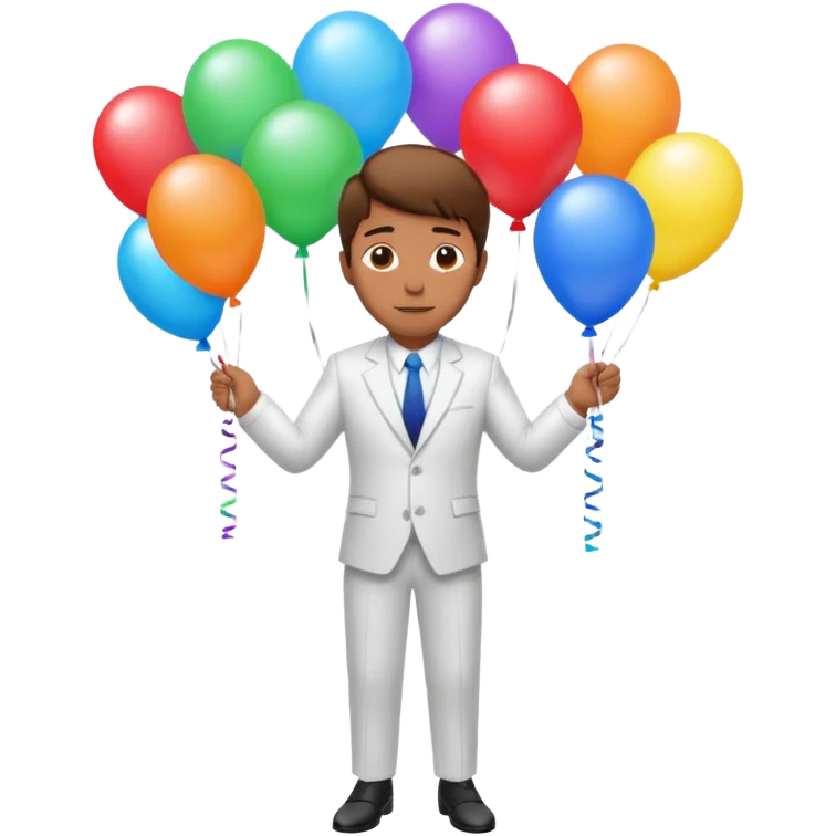 Birthday male with ballons in white suit emoji