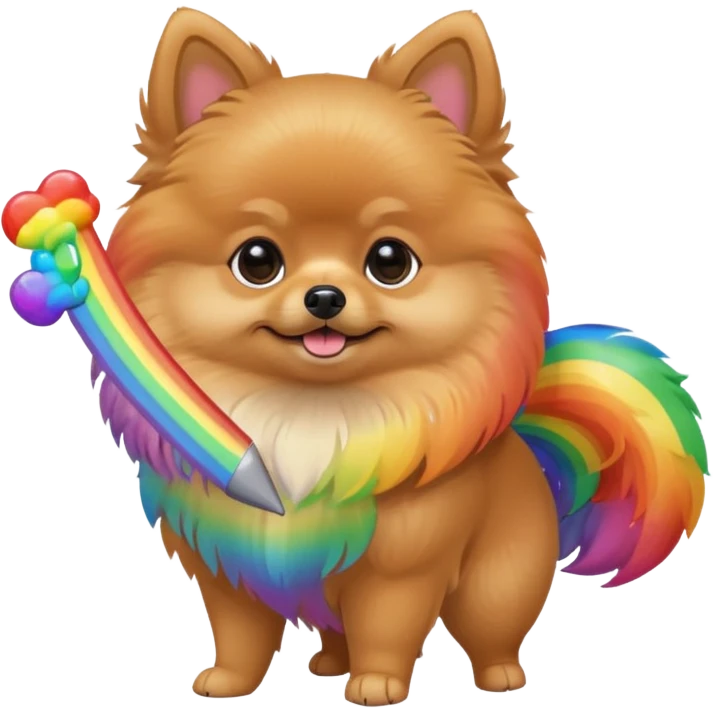  Tan Pomeranian holding a rainbow emoji