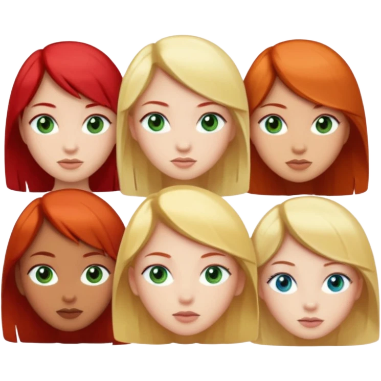 asian girl, red head girl with green eyes and blonde girl with blue eyes  emoji