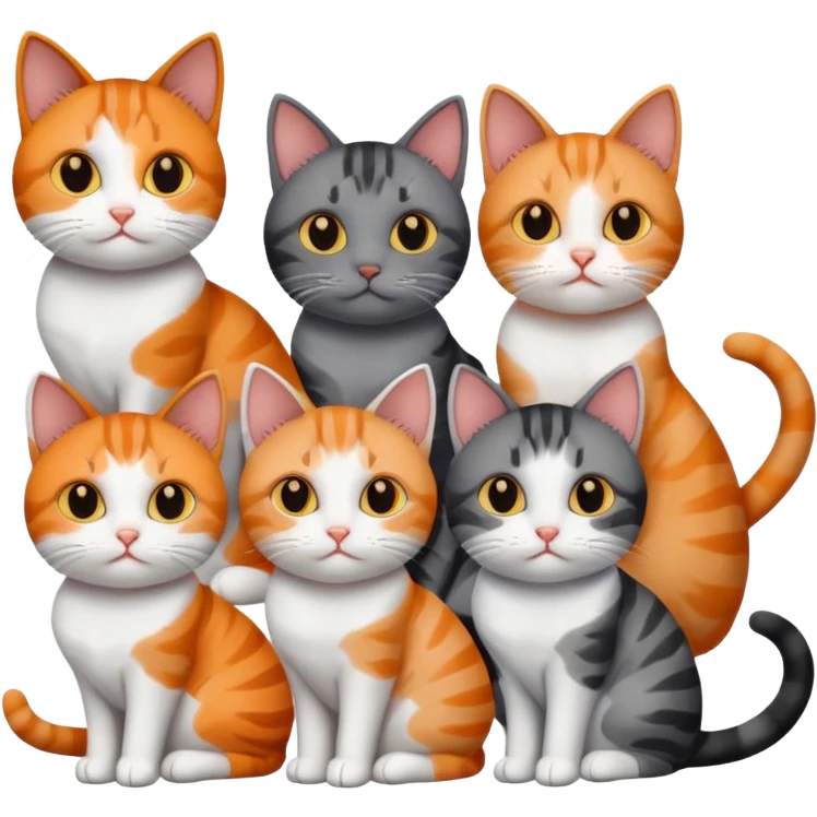 6 cats with different natural coloured coats
 emoji