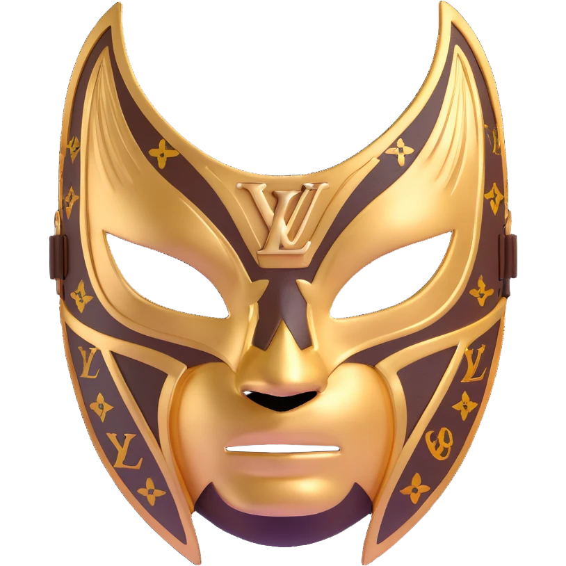 high fashion Louis Vuitton luchador mask with gold LV logos and luxury leather texture emoji