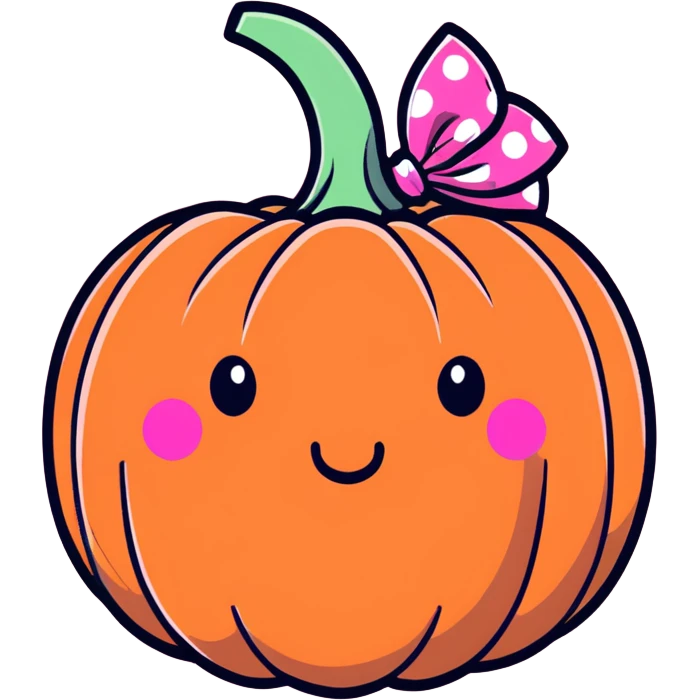 Cute Pink pumpkin with polka dot bow emoji