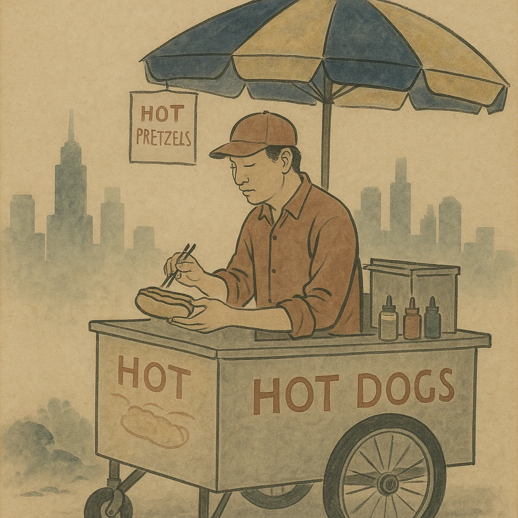 hotdog seller in New York with cart emoji