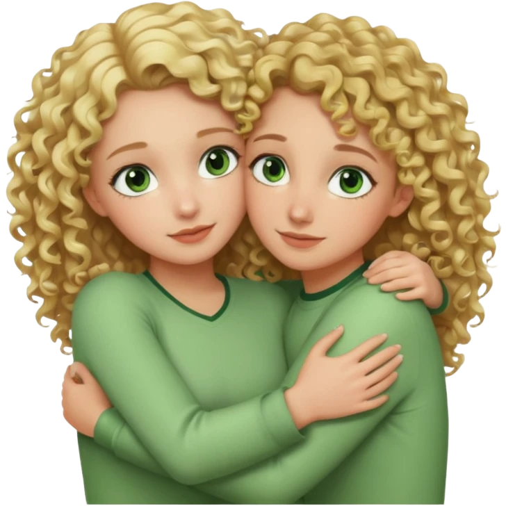 A girl with blonde curly hair and green eyes, hugging her friend  emoji