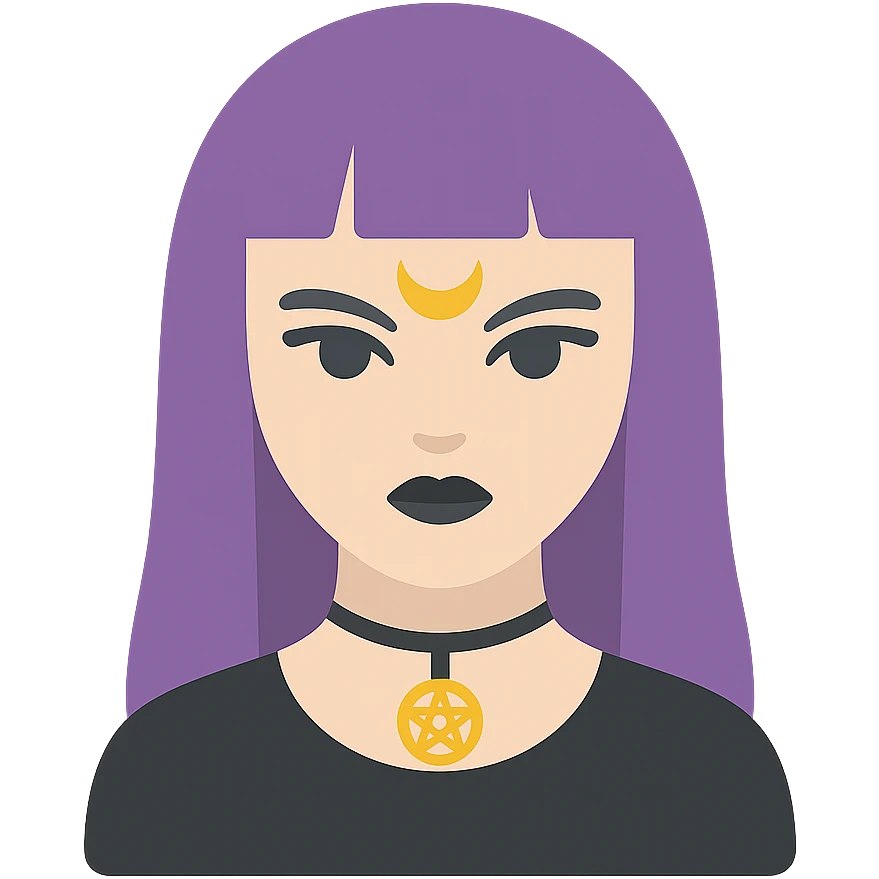 colored icon of a gothic woman with purple hair, witchy touch emoji