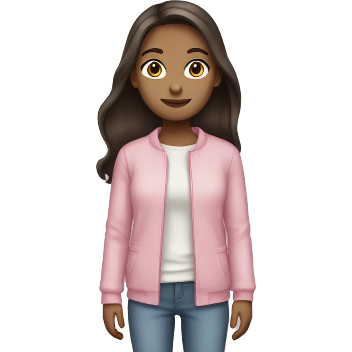 white girl with dark brown long hair and pastel pink clothes emoji