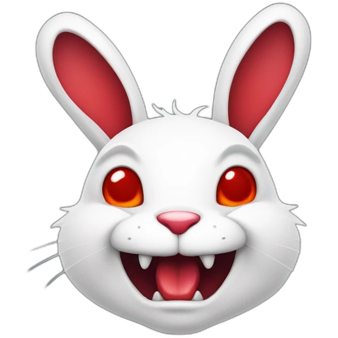 evil white rabbit with sharp fangs with red around mouth emoji