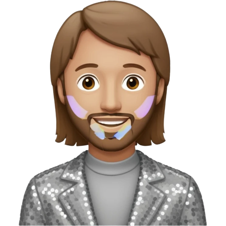 Maurice Gibb from Bee Gees with light grey sequin outfit, long brown hair emoji