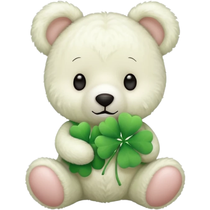 White Teddy with four-leaf clover emoji