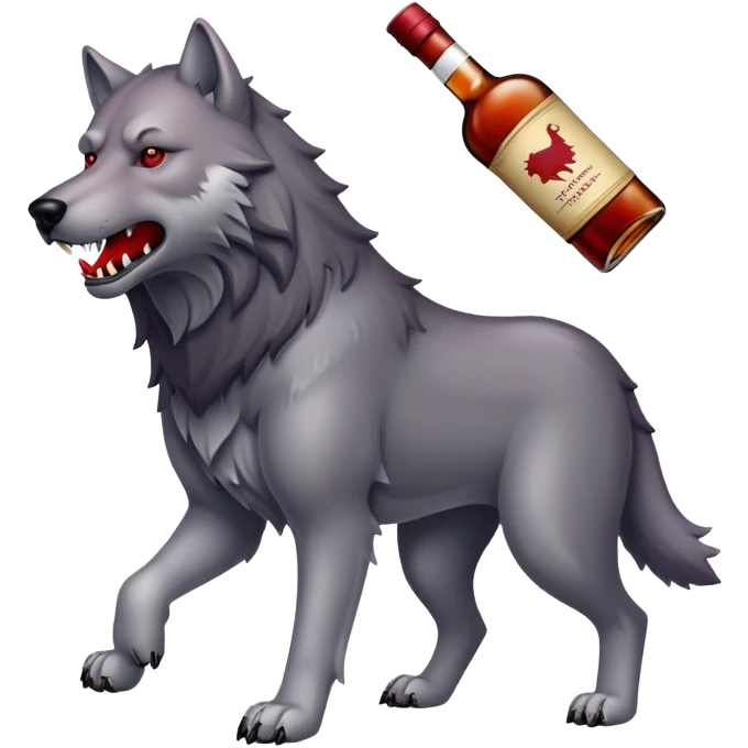 Dire wolf with a bottle of red whiskey emoji