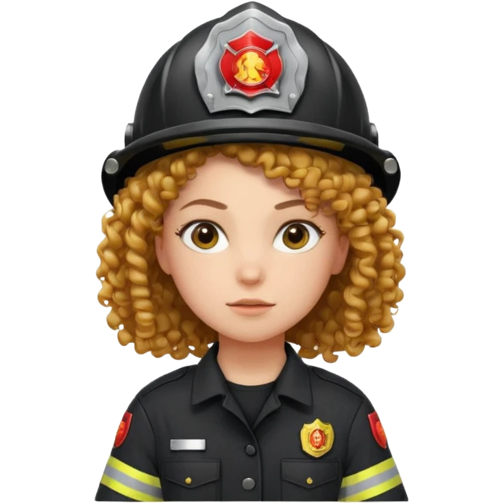 Firefighter girl curly hair with Black uniform emoji