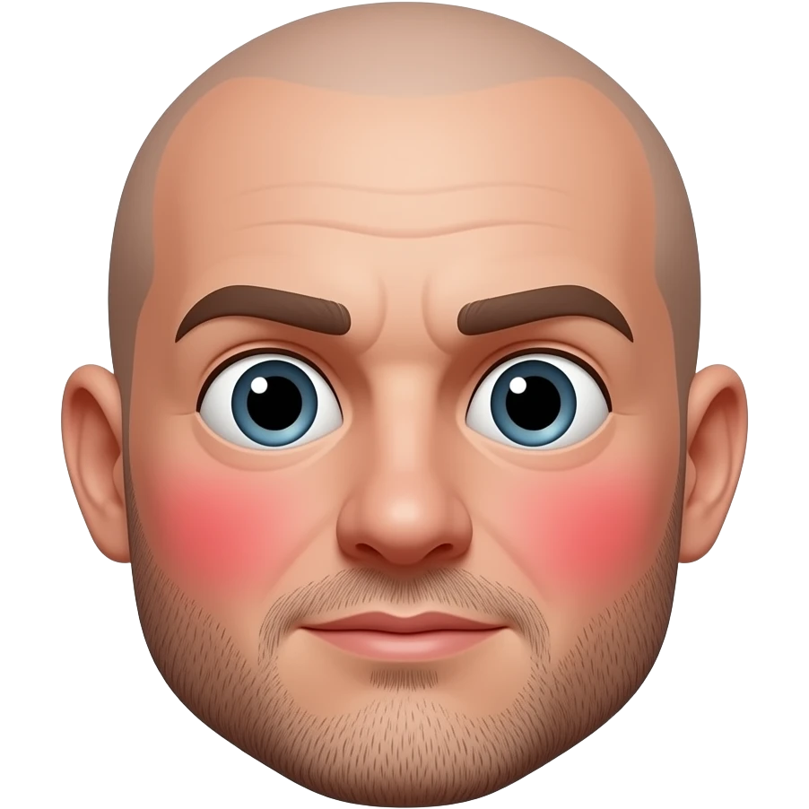 man's face with bald head with big red blushing cheeks, no beard, eyes open very wide, cheeks obviously red emoji