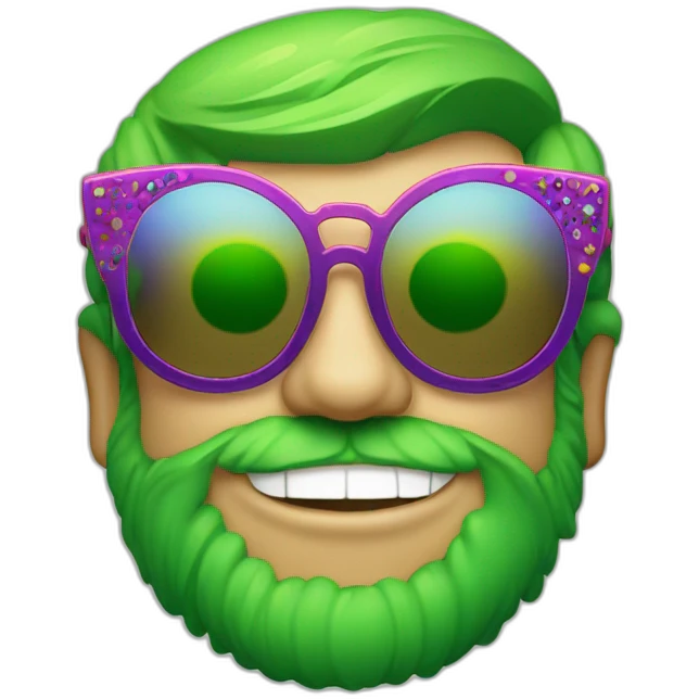 elton john wearing green multi-color oversized sunglasses with scalloped edges for mardi gras emoji