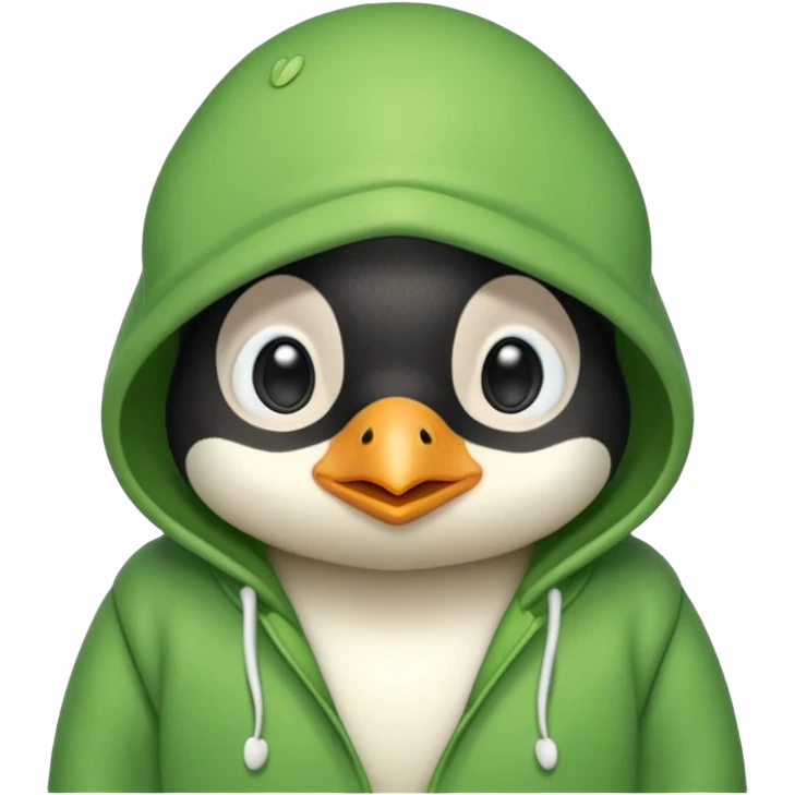 A cute penguin with a frog hoodie emoji