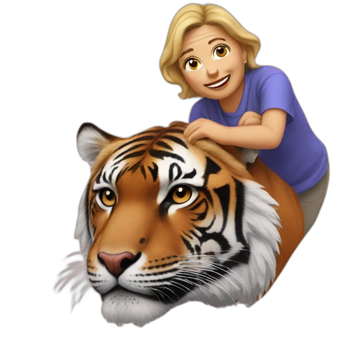 Une mamie sur un tigre rose  emoji