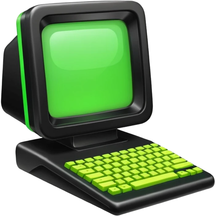 mac os icon code transpiler compiler terminal, black and green, retro emoji