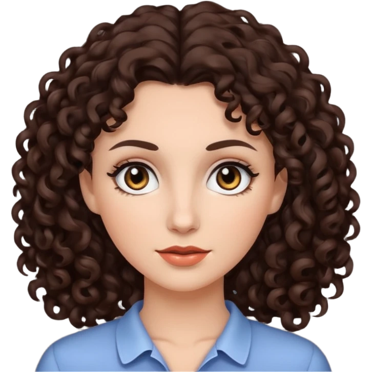 White woman with dark brown curly hair. and black eyes emoji