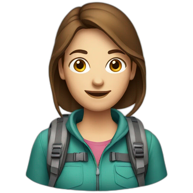 Female Backpacker with shortcut Brown hair emoji