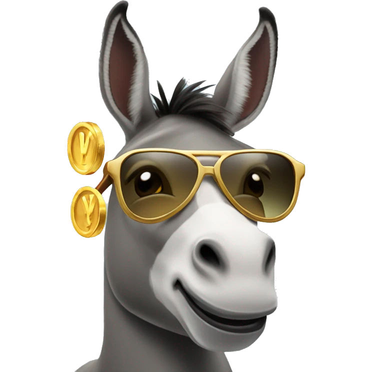 Donkey with a bar of gold and sunglasses and heart eyes emoji