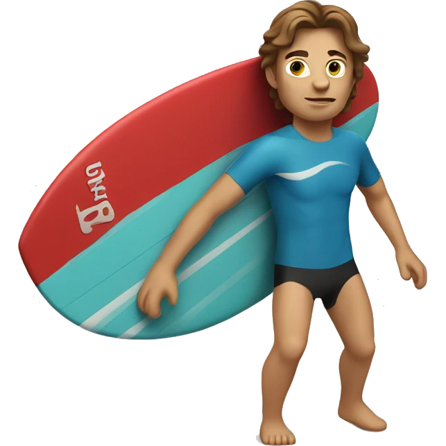 surfer with brown hair and on a red surfboard  emoji