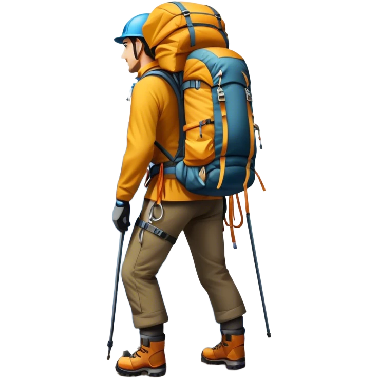 Icon for Mountain Tourism and Climbing: a mountain peak in the background, climbing gear and backpack. The icon should capture the adventure and challenge of alpine exploration. Transparent background. emoji
