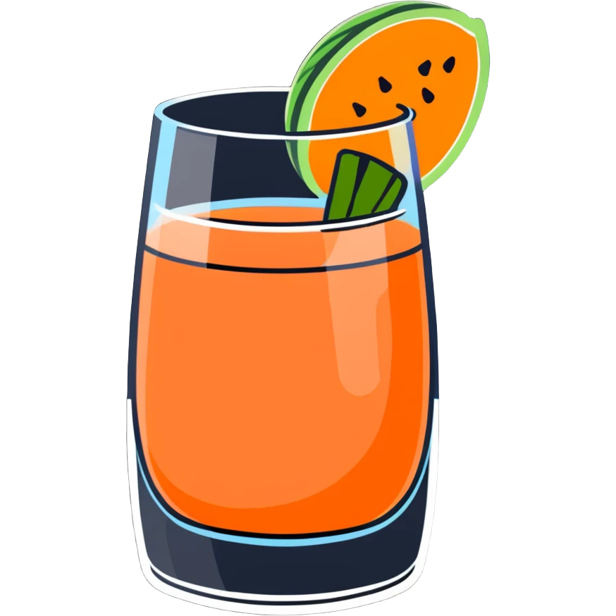 Spanish melón carajillo in a glass with ice, coffee, liquor, and fresh melon pieces emoji