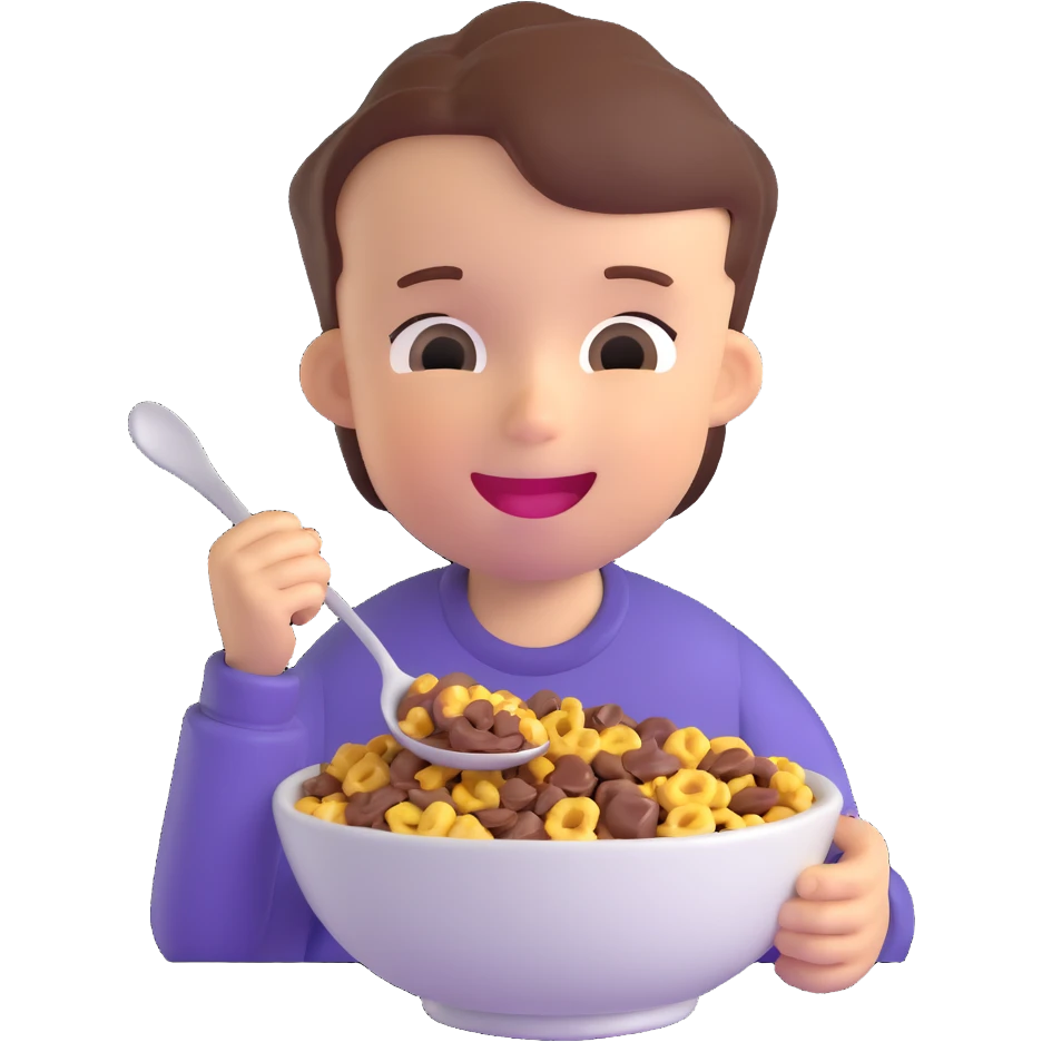 happy kid eating a bowl of chocolate cereal emoji