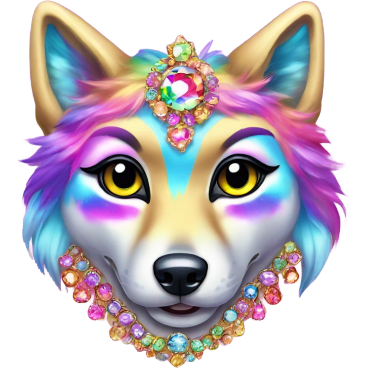 Lisa frank wolf with jewels  emoji