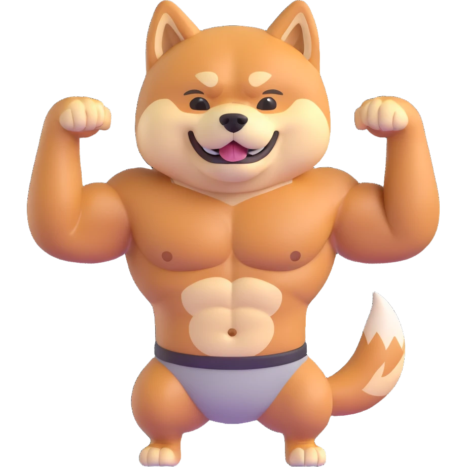 shiba inu, with muscles and abs emoji